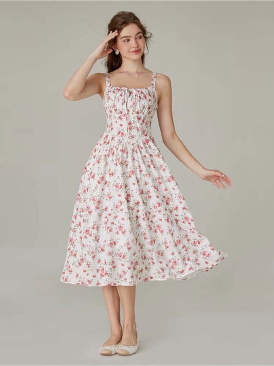 Grace Karin Dresses & Skirts - Grace Karin White Midi Dress with Pink Floral Pattern